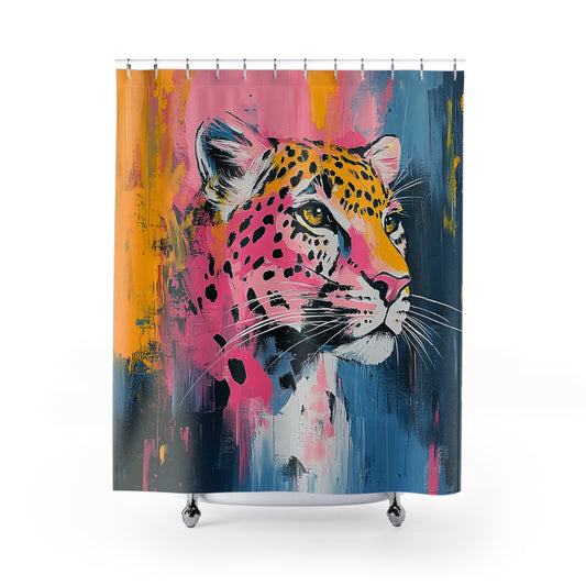 Vibrant Leopard Art Shower Curtain