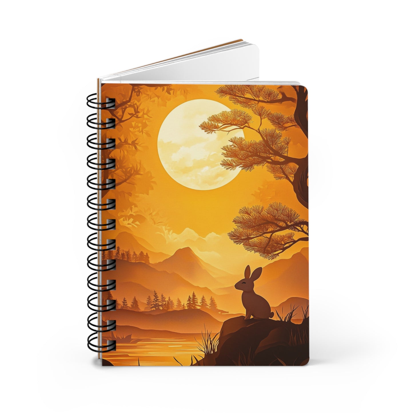 Moonlit Rabbit 03 Spiral Bound Journal - Enchanting Sunset Scene with Nature Silhouette for Writers, Dreamers and Animal Lovers