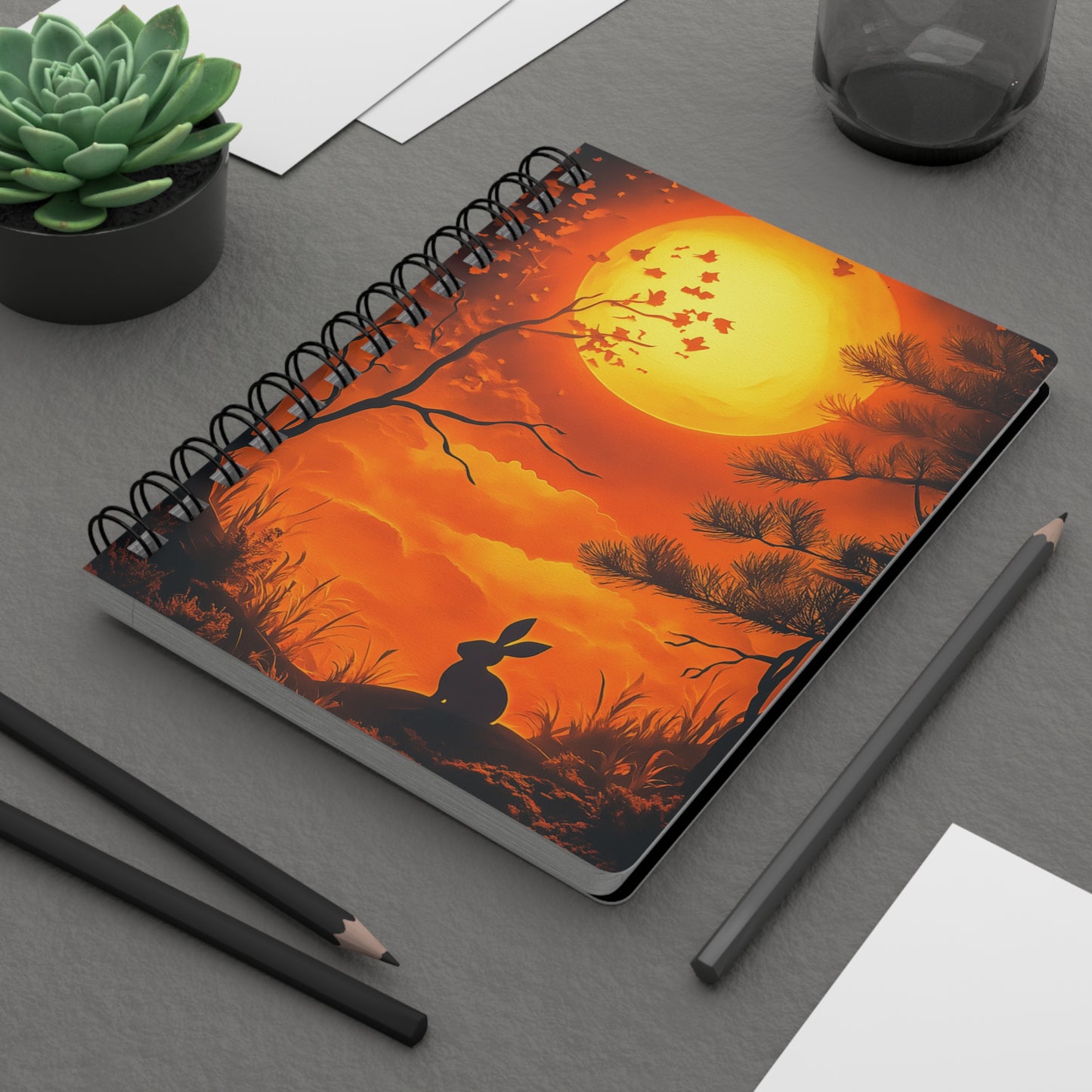 Moonlit Rabbit Spiral Bound Journal - Enchanting Sunset Scene with Nature Silhouette for Writers, Dreamers and Animal Lovers