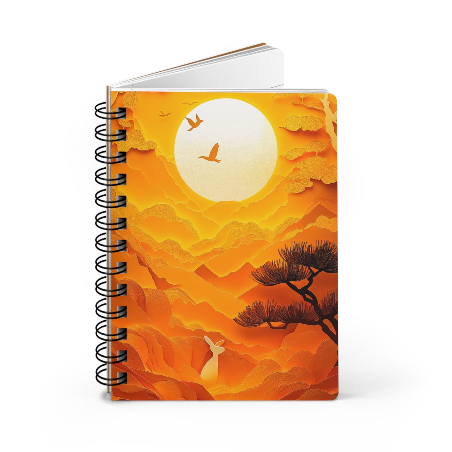 Golden Sunrise Rabbit Spiral-Bound Journal - Scenic Paper Art Design with Mountains and Full Moon for Nature Lovers and Dreamers