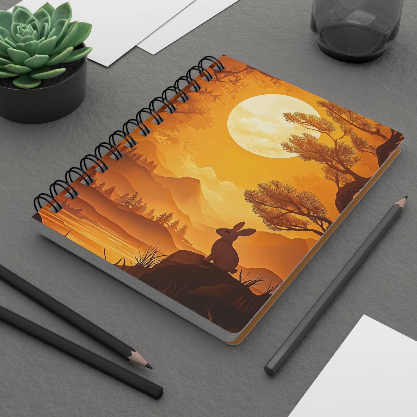 Moonlit Rabbit 03 Spiral Bound Journal - Enchanting Sunset Scene with Nature Silhouette for Writers, Dreamers and Animal Lovers