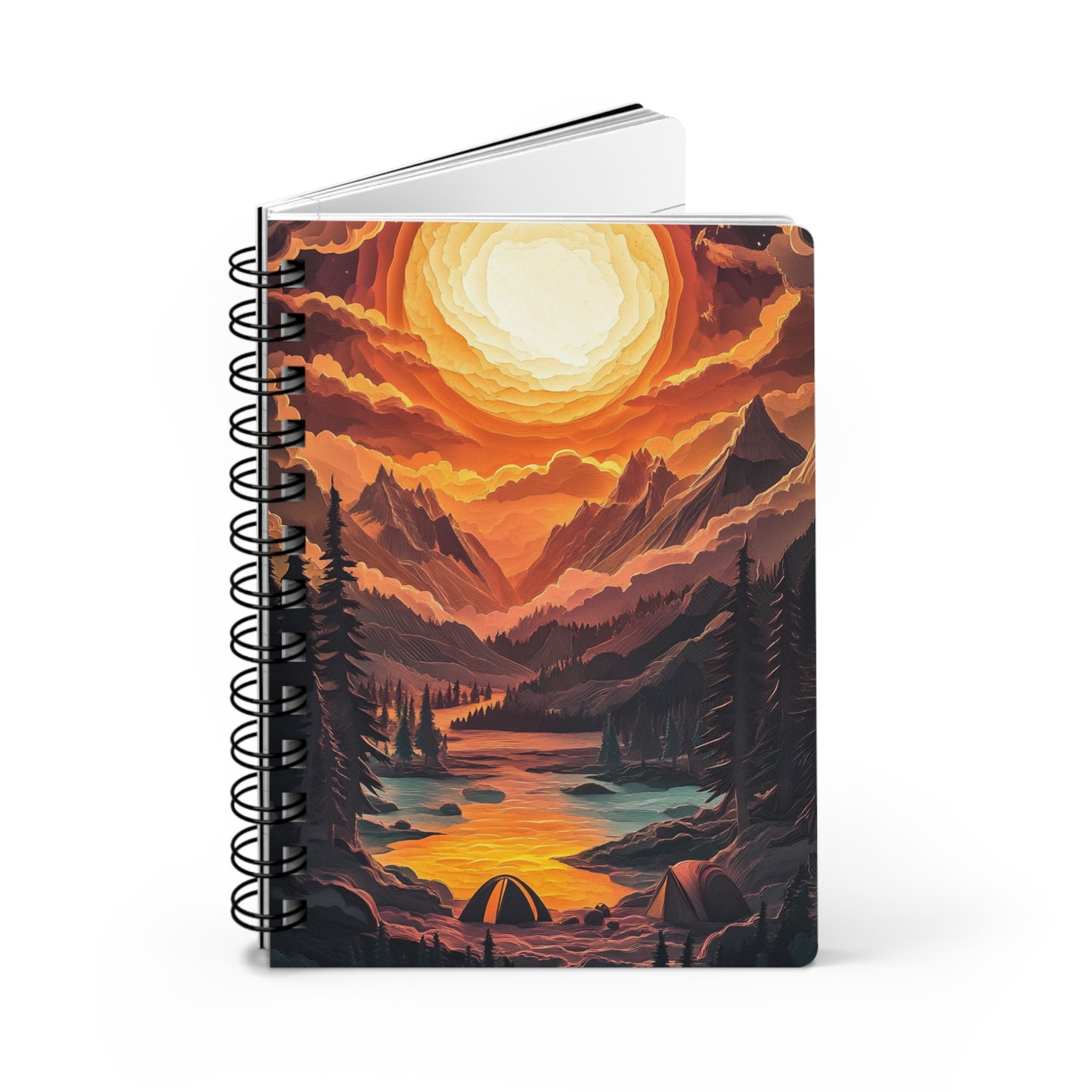 Moonlit Camping Adventure 03 Spiral Bound Journal Notebook - Dreamy Nature Scene with Tent and Mountains for Writers and Nature Lovers