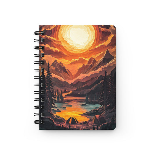 Moonlit Camping Adventure 03 Spiral Bound Journal Notebook - Dreamy Nature Scene with Tent and Mountains for Writers and Nature Lovers