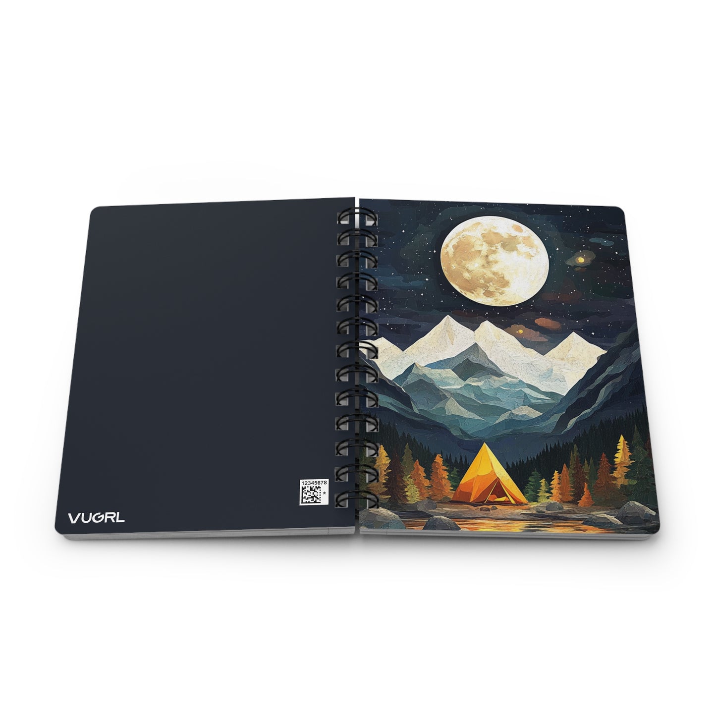 Moonlit Camping Adventure 02 Spiral Bound Journal Notebook - Dreamy Nature Scene with Tent and Mountains for Writers and Nature Lovers