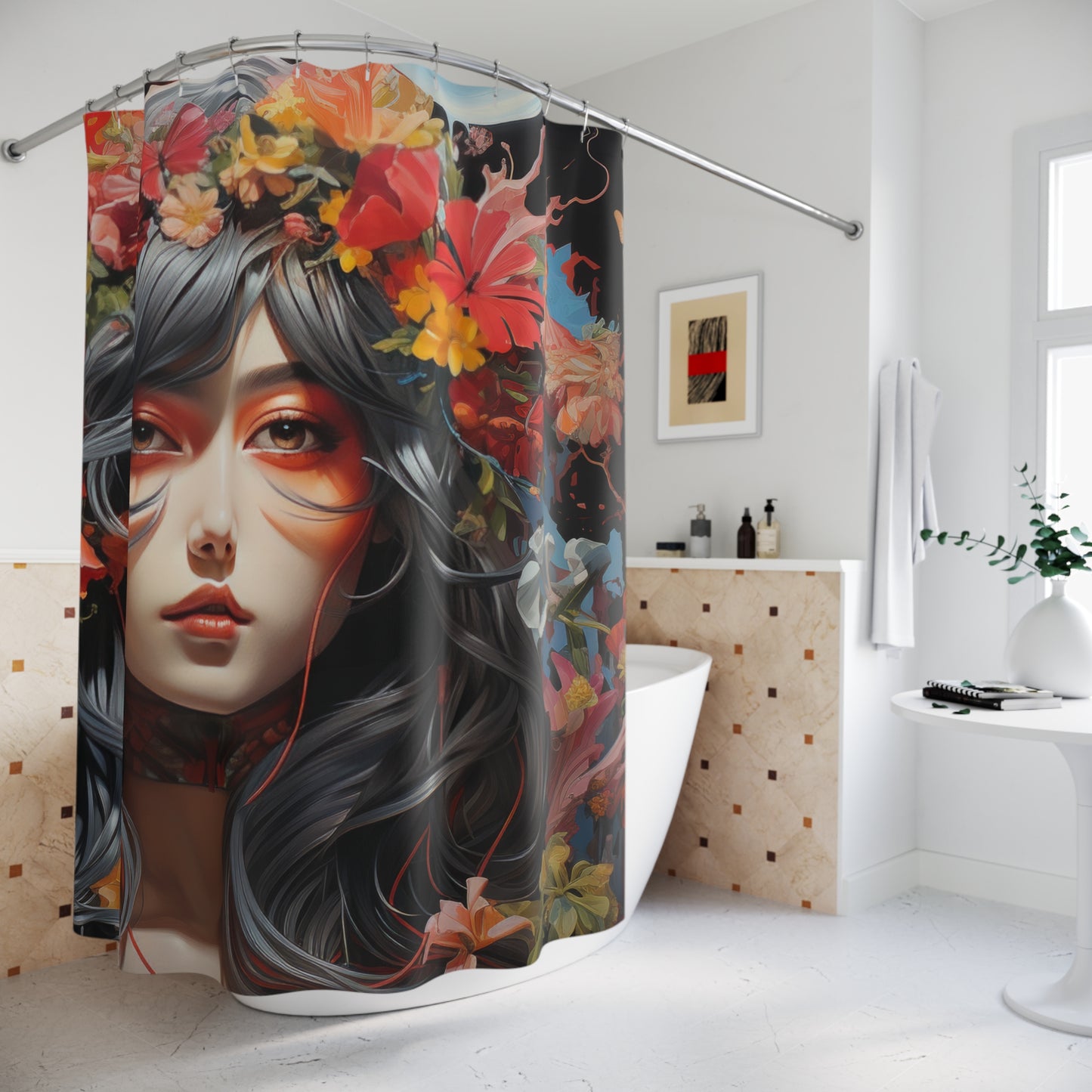 Celestial Bloom Goddess Shower Curtain