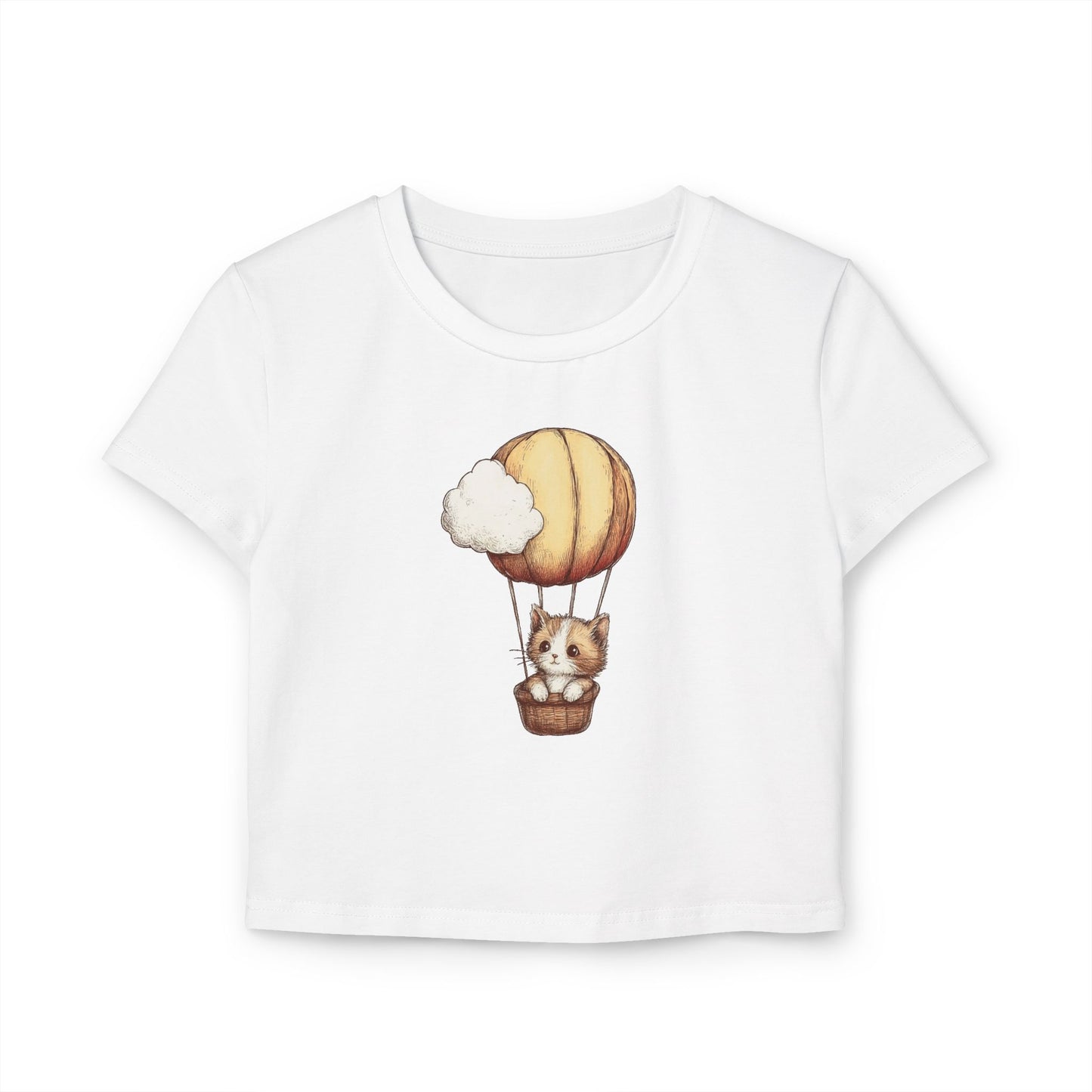 Baby Tee - Cute Air Balloon Cat Women's Shirt