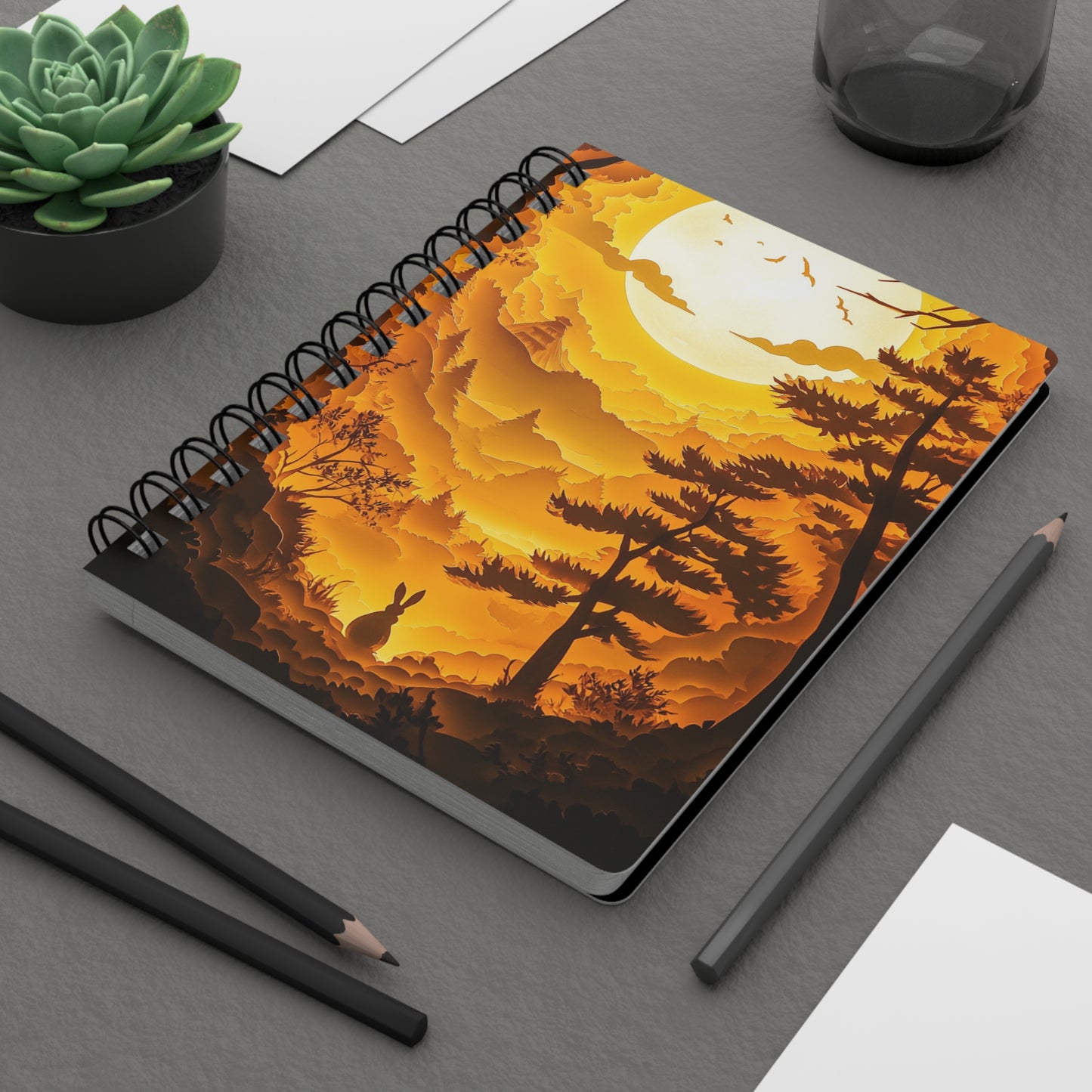 Moonlit Rabbit 02 Spiral Bound Journal - Enchanting Sunset Scene with Nature Silhouette for Writers, Dreamers and Animal Lovers