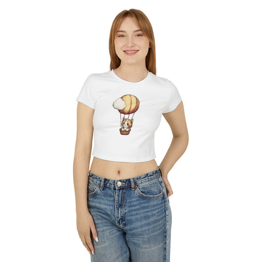 Baby Tee - Cute Air Balloon Cat Women's Shirt