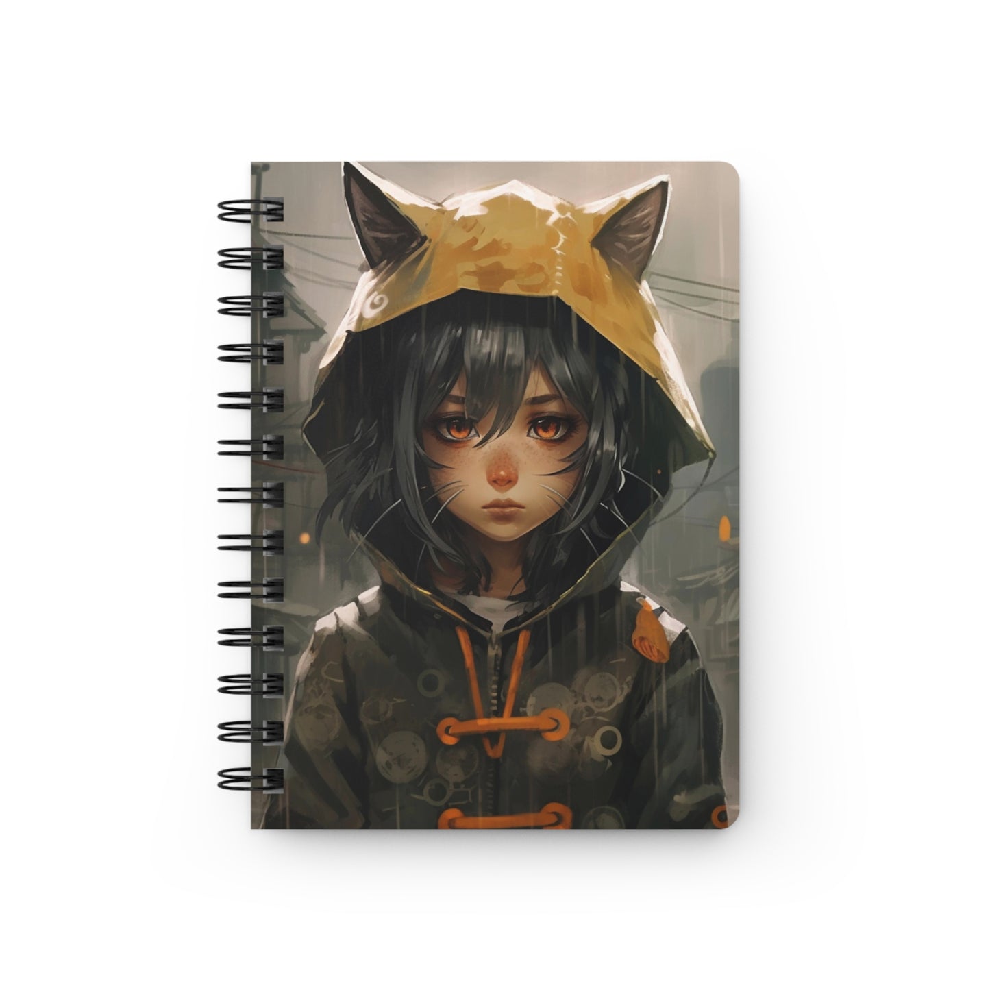 Rainy Streets Cat Girl Spiral Journal Notebook