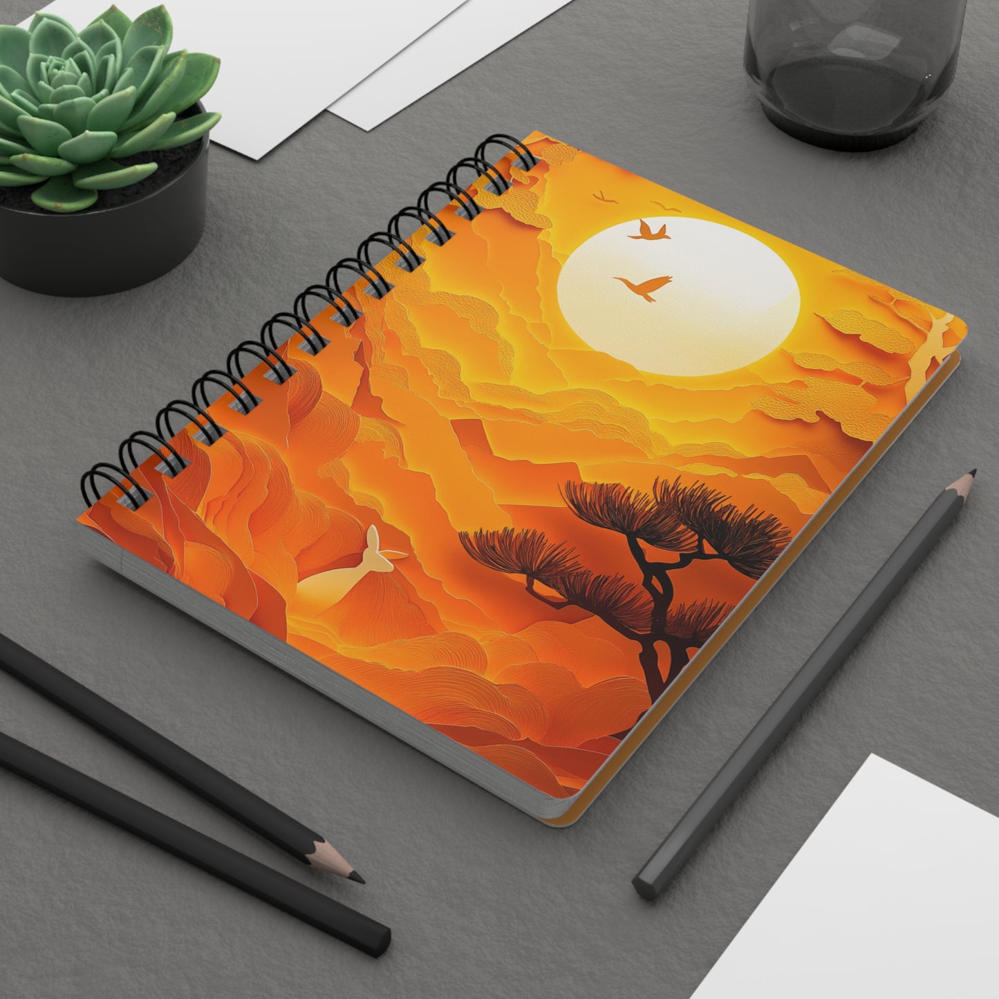 Golden Sunrise Rabbit Spiral-Bound Journal - Scenic Paper Art Design with Mountains and Full Moon for Nature Lovers and Dreamers