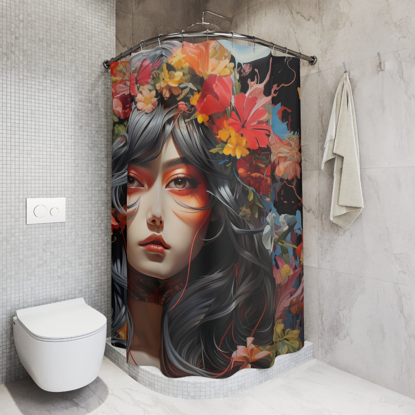 Celestial Bloom Goddess Shower Curtain