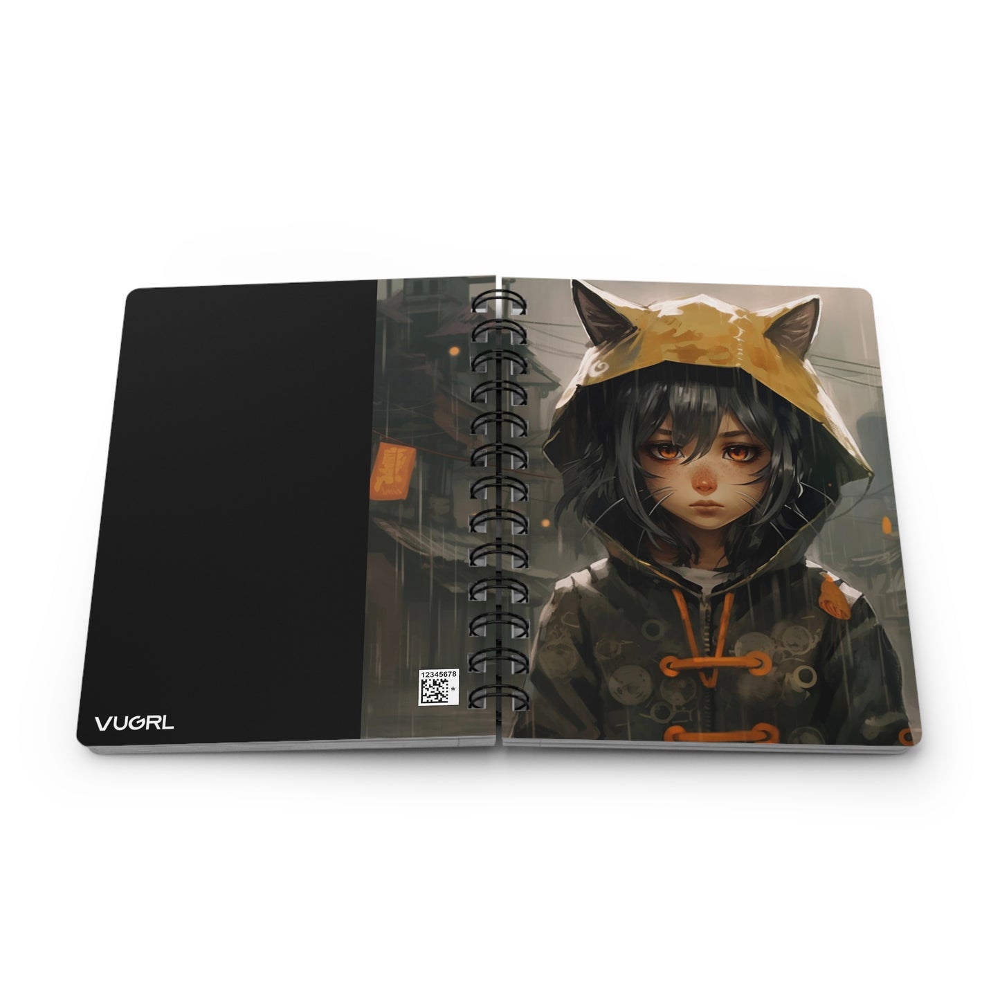 Rainy Streets Cat Girl Spiral Journal Notebook