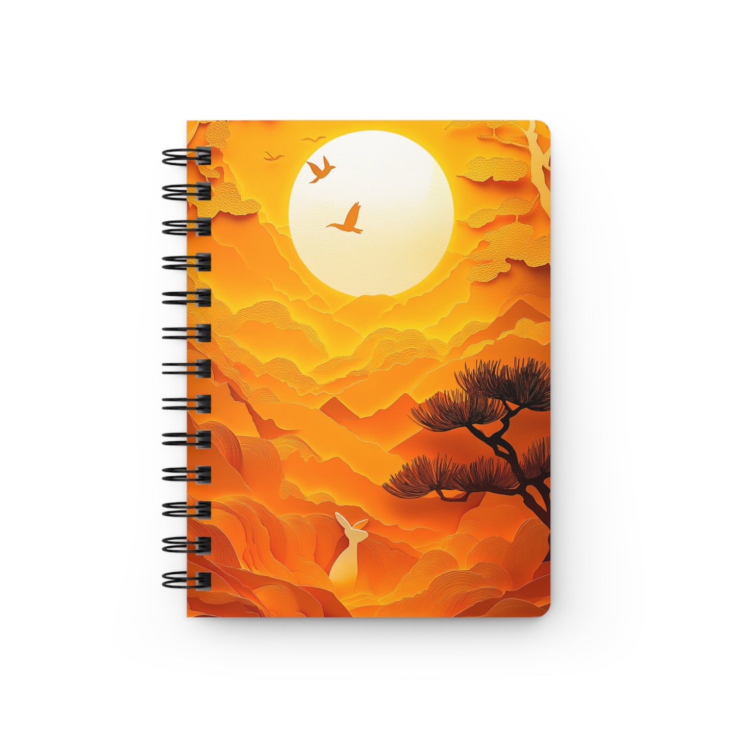 Golden Sunrise Rabbit Spiral-Bound Journal - Scenic Paper Art Design with Mountains and Full Moon for Nature Lovers and Dreamers