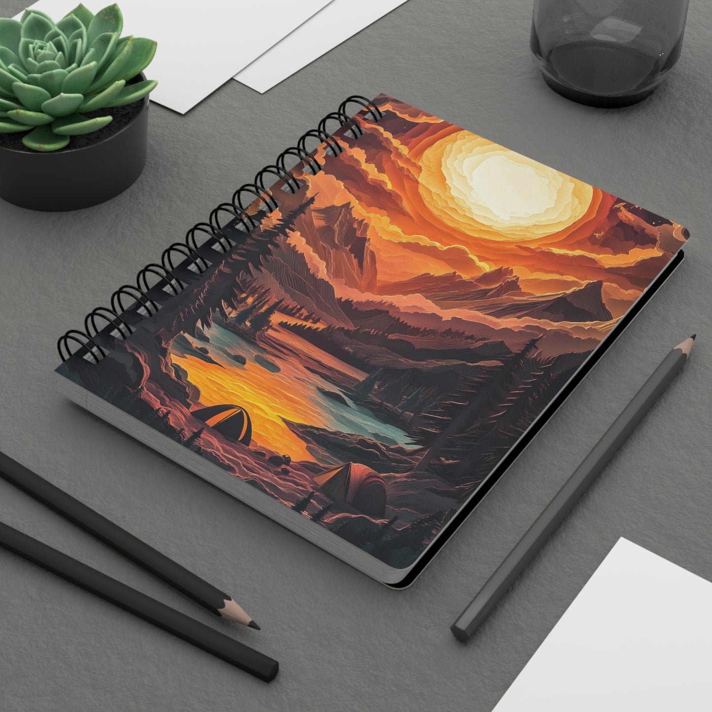 Moonlit Camping Adventure 03 Spiral Bound Journal Notebook - Dreamy Nature Scene with Tent and Mountains for Writers and Nature Lovers