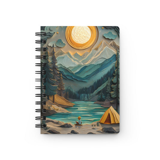 Moonlit Camping Adventure 01 Spiral Bound Journal Notebook - Dreamy Nature Scene with Tent and Mountains for Writers and Nature Lovers