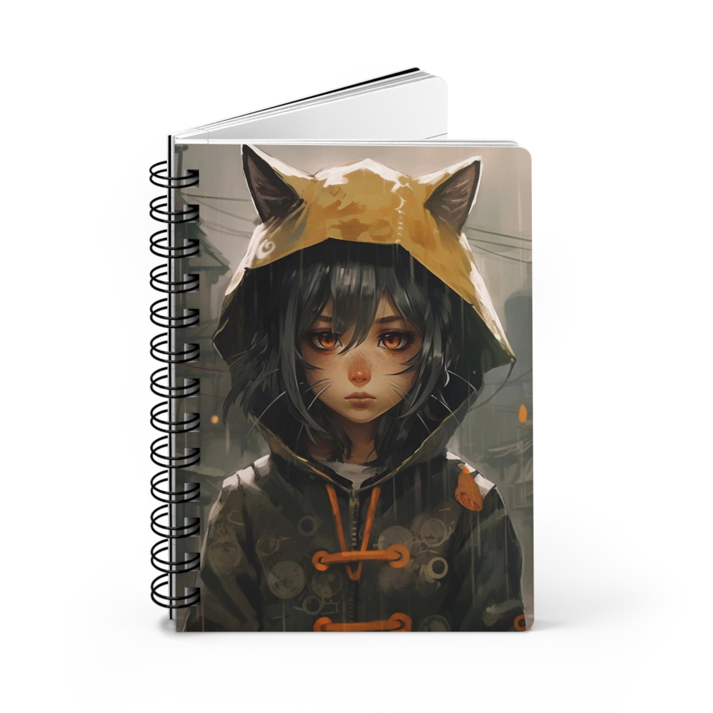 Rainy Streets Cat Girl Spiral Journal Notebook