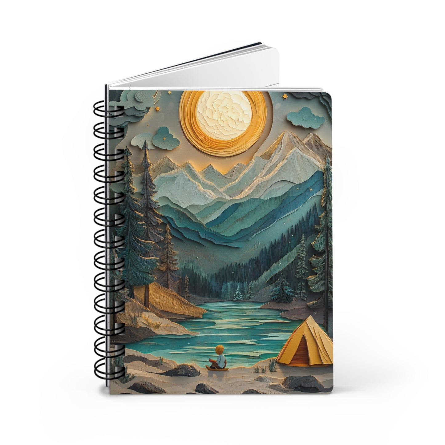 Moonlit Camping Adventure 01 Spiral Bound Journal Notebook - Dreamy Nature Scene with Tent and Mountains for Writers and Nature Lovers