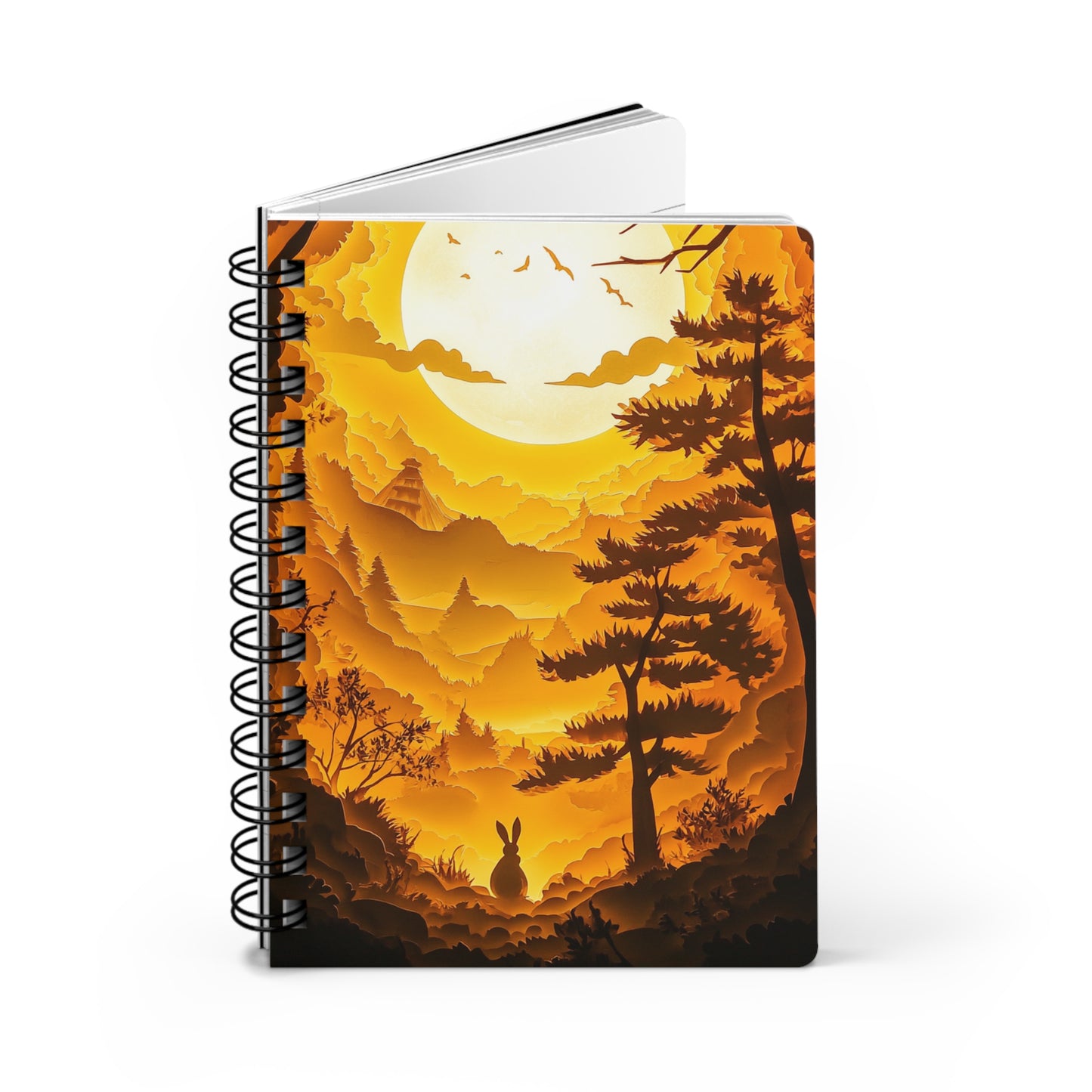 Moonlit Rabbit 02 Spiral Bound Journal - Enchanting Sunset Scene with Nature Silhouette for Writers, Dreamers and Animal Lovers