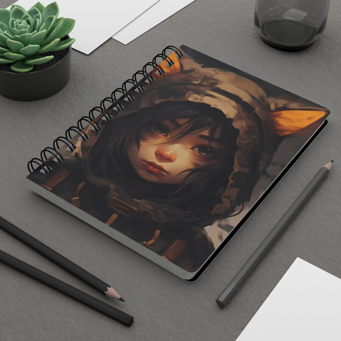 Hooded Wanderer Cat Girl Spiral Journal Notebook